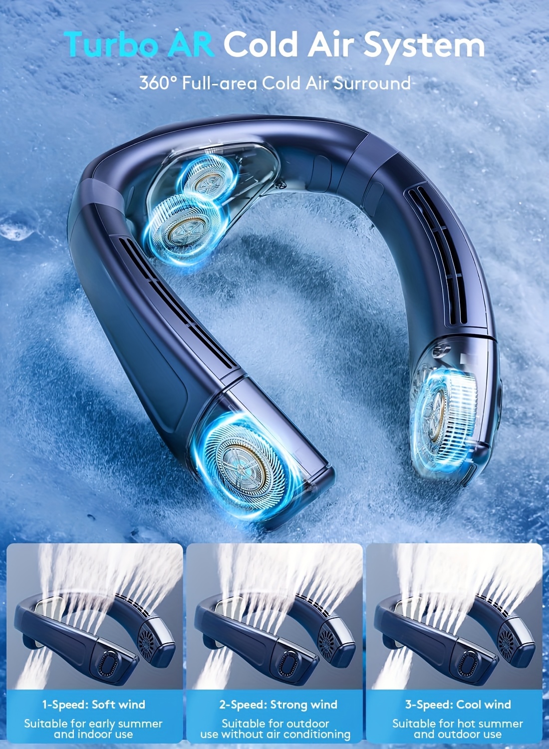 5200Mah Neck Fan, Portable Air Conditioning Fan, Ergonomic Personal Cooling Fan, Type-C Rechargeable, 3D Airflow Wearable, LED Screen, 3 Modes, a Gift for Men And Women, Suitable for Outdoor Travel And Indoor Use