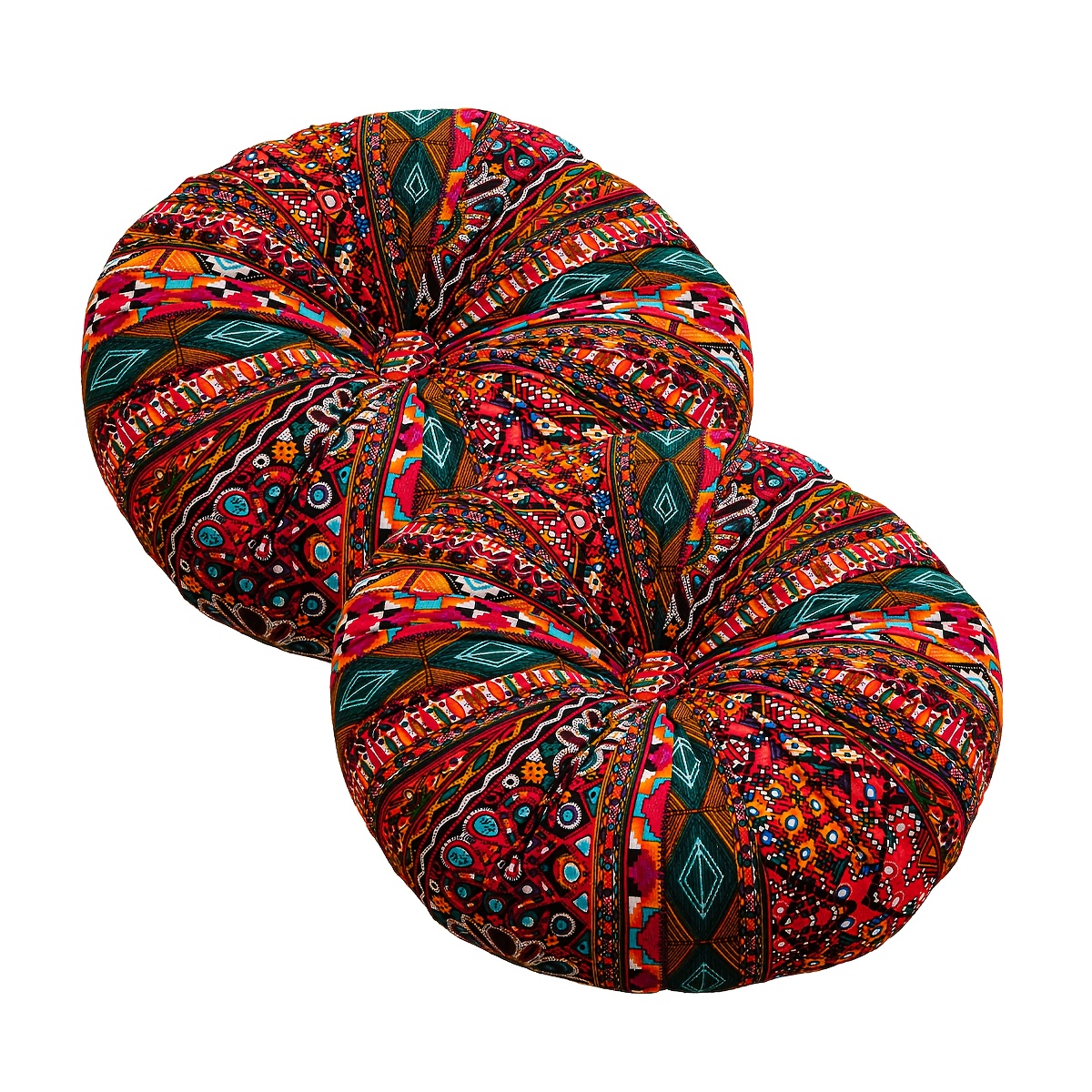 E-shop 2 Stück Boho-Stil Dicke Runde Kissen, Vintage Marokkanische Sitzauflagen – Ideal für Yoga Wohnaccessoires aus strapazierfähiger Polyester-Faser