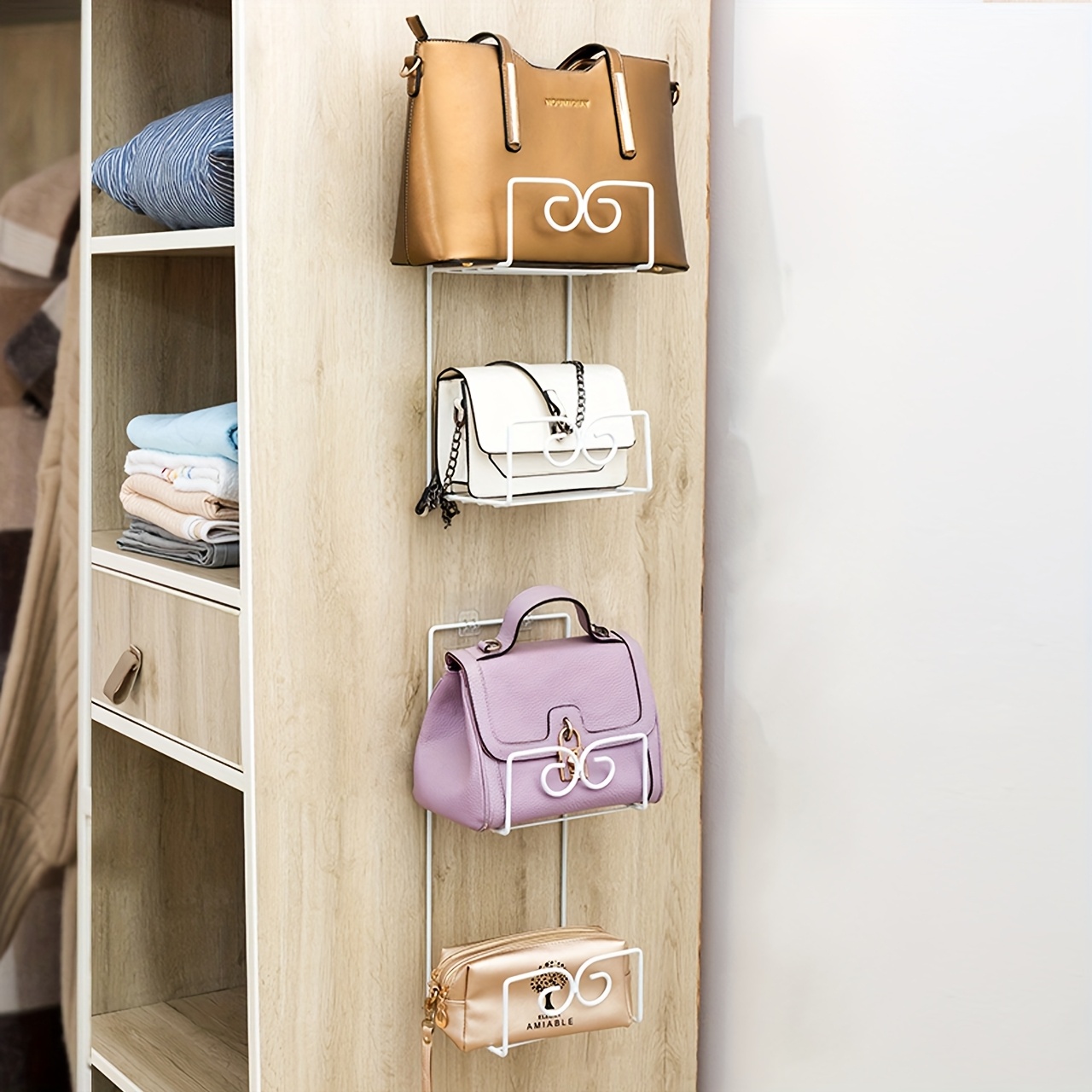 Display Bag Wall Hooks Modern Metal Wall Mounted Bag Rack No Drill