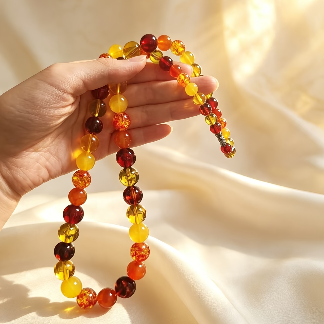 Layered Resin Bead Necklace, Red & Yellow Multicolor