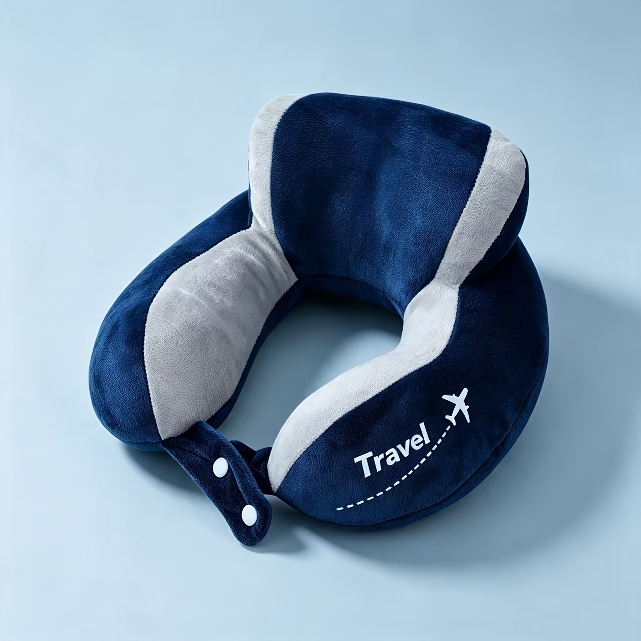 TEMU Oreiller de voyage tendance de U avec impression, rembourrage en PP, support de cou surélevé pour l'affaissement. Conçu avec boutons-pression