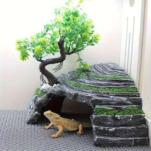 creative waterfall theme decoration miniature tree landscape with waterfall ideal for fish reptile terrarium and habitat abs material lizards snakes and turtles reptile terrarium decor landscape durable decor item waterfall decor