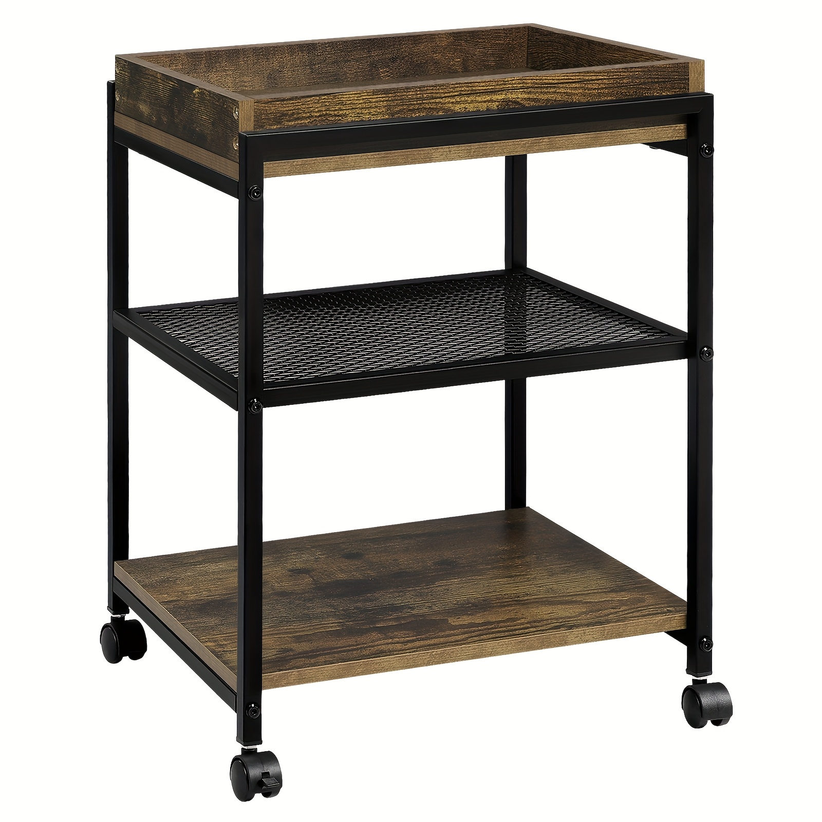 1pc Coffee Table, Living Room Side Table, Sofa Table, With Wheels, 3 Shelves, And 1 Detachable Tray