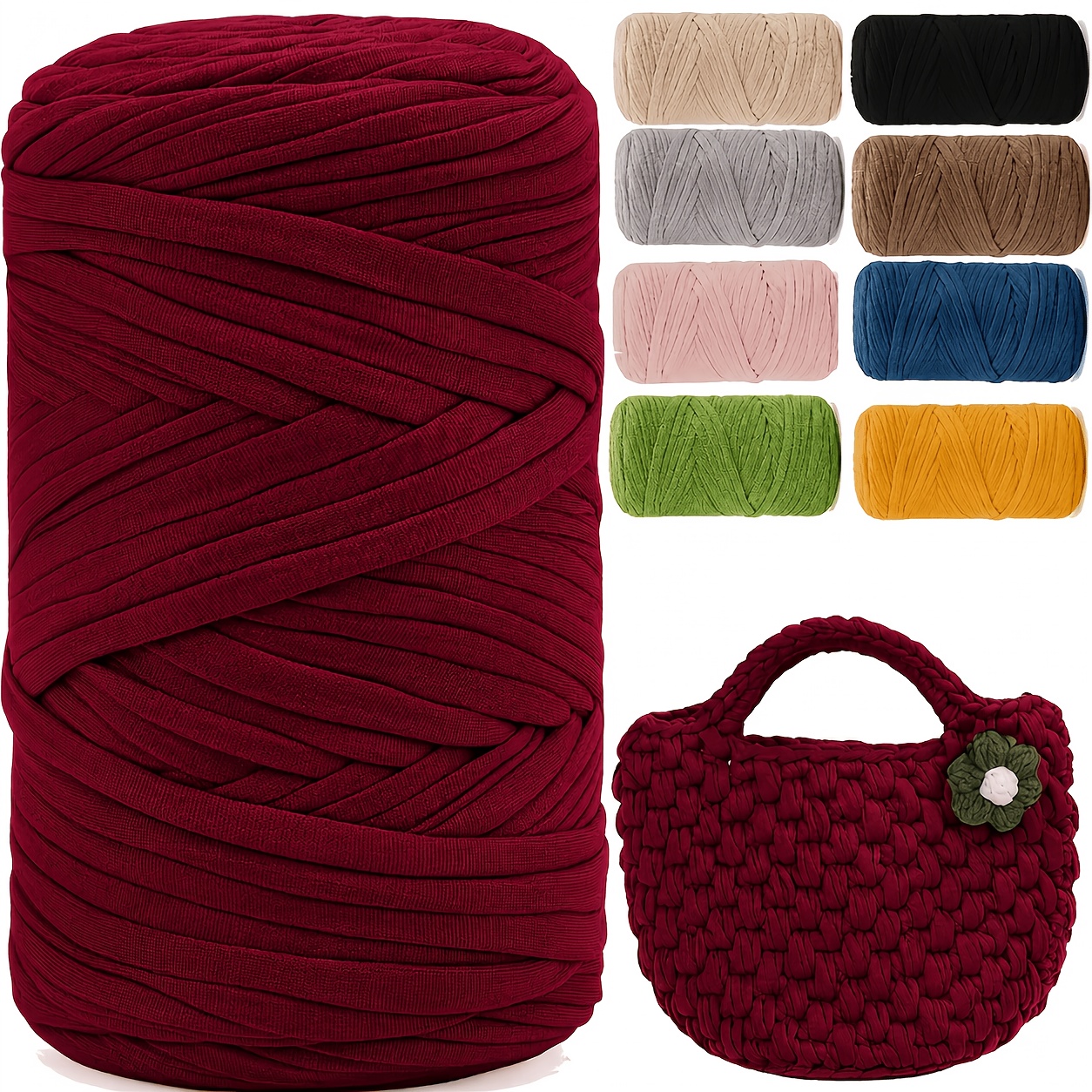 TEMU 200G T-Shirt Garn Stoffstreifen Garn 1 Rolle Dickes Chunky Häkelgarn zum Handstricken von Körben Teppichen Basteln