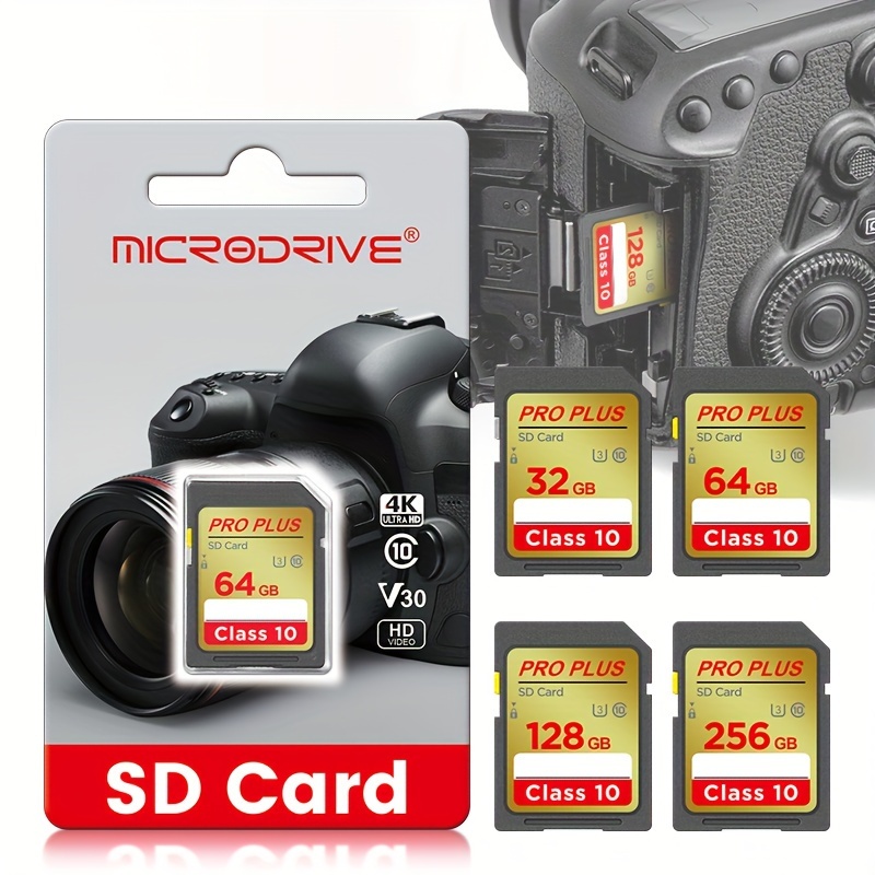 

MICRODRIVE SD - Class10 U3 UHS-I, 16G/32GB/64GB/128GB/256GB, Caméras 4K HD, de Stockage , l'Équipement de Photographie, Convient aux Photographes et Amateurs