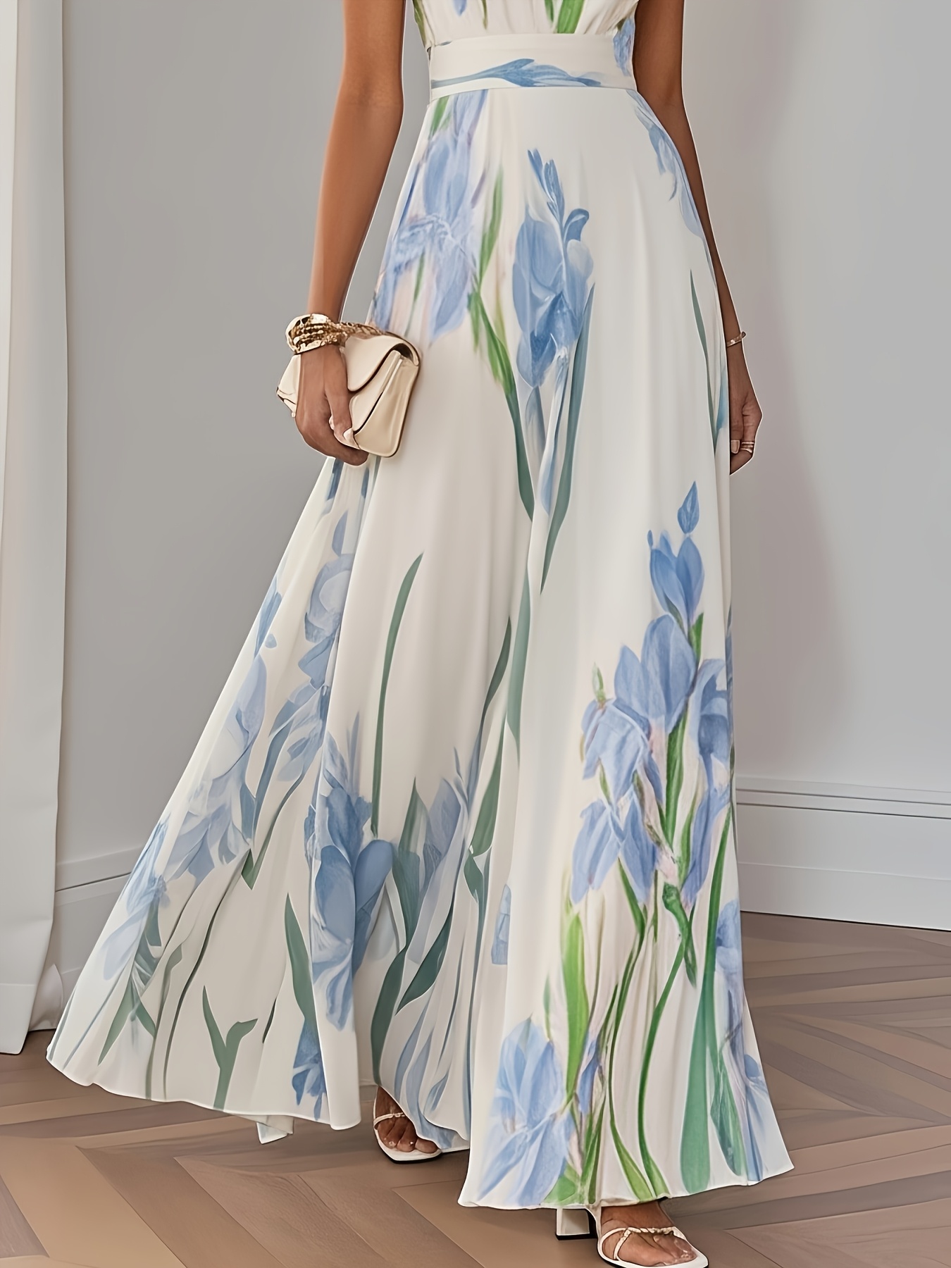 elegant womens floral   neck a line loose fit midi dress suitable for     and summer exquisite