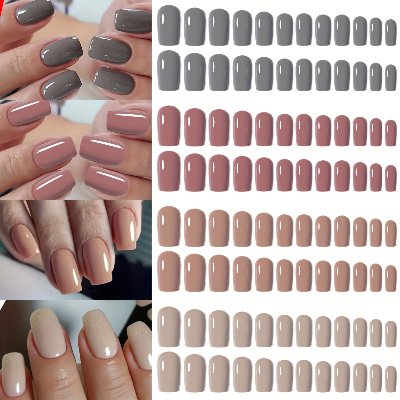 

96pcs Press-on Nails, Medium Square Shape, 4 Solid Colors, Minimalist Full Cover False Nails For Women And Girls, False Nail Tips Kit