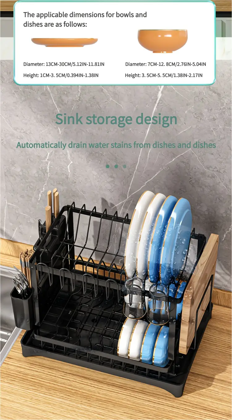 two tier kitchen drying rack with utensil holders this black detachable metal set features a and is designed as a standing shelf for kitchen counters its drying dishes and keeping utensils in any from traditional to contemporary to enhance functionality and keep your kitchen clutter free Product details 5