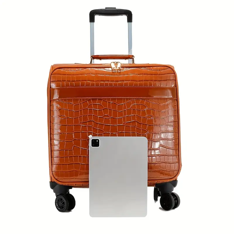 1pc 18 inch travel luggage lightweight polyurethane suitcase with telescopic handle spinner wheels zipper closure no lock aluminum alloy pull rod for men and women Product details 1