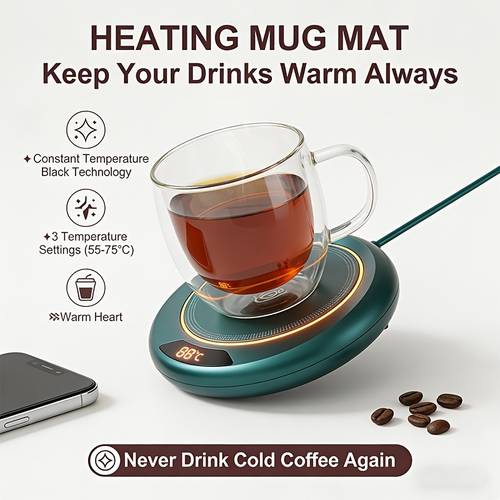heating coaster temperature coaster cup heater beverage warmer suitable for all cups outdoor camping picnic kitchen etc very suitable for autumn winter 3 level temperature adjustment temperature coaster heater