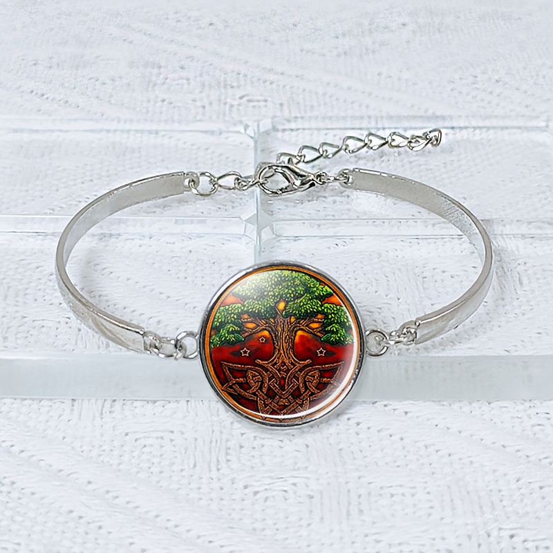 Tree of Life Adjustable Length Bracelet, White Flat Glass Design