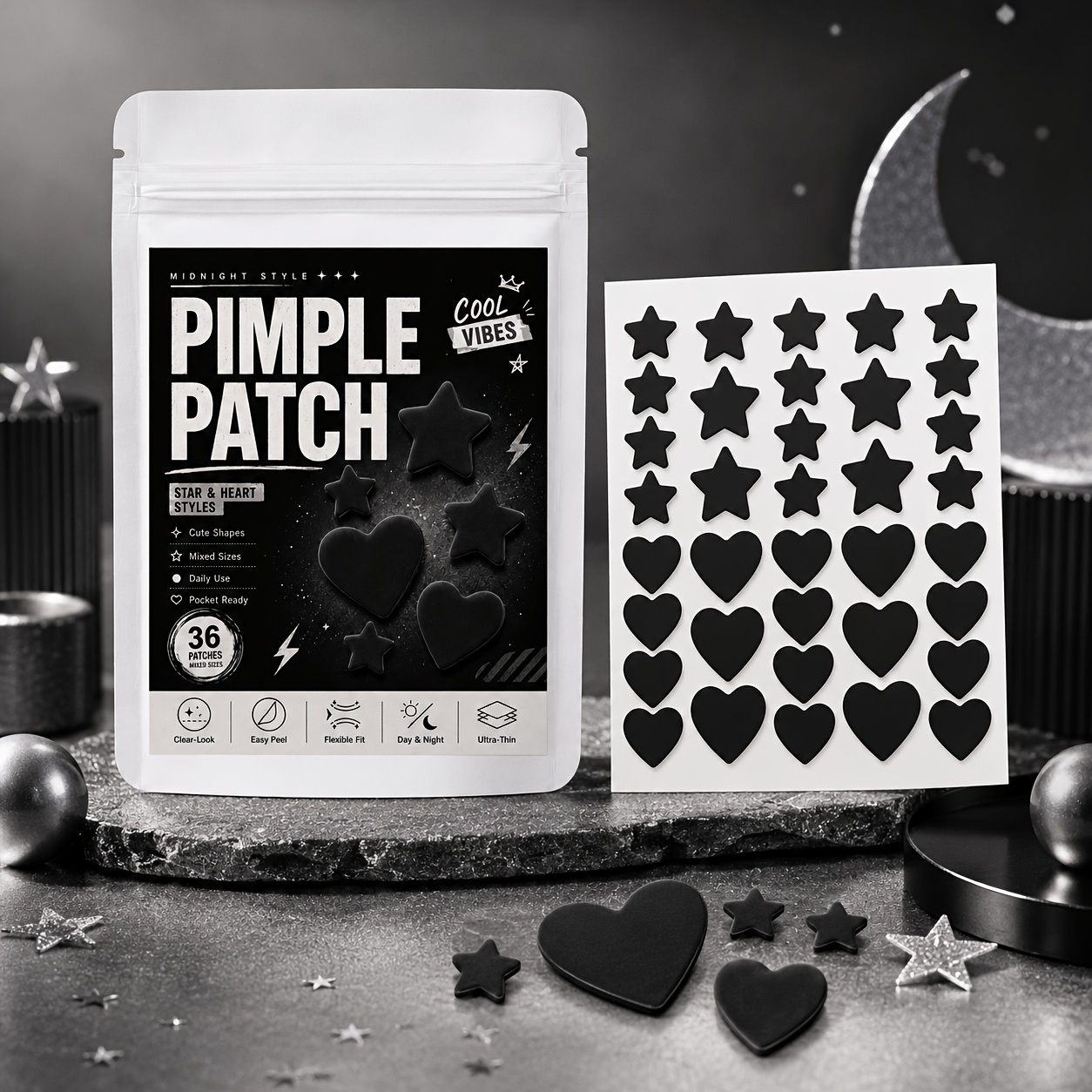216/792pcs Black Star and Heart Hydrocolloid Pimple Patches