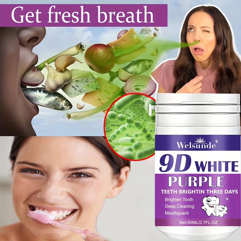 Welsunde 9D White Purple Tooth Powder - Deep Cleaning, Mint Flavor Probiotics, Refreshing Breath, Brighter Teeth Every Day, Home & Travel Use, Travel Tooth Care | Mint Flavor Powder | Deep Cleaning Powder
