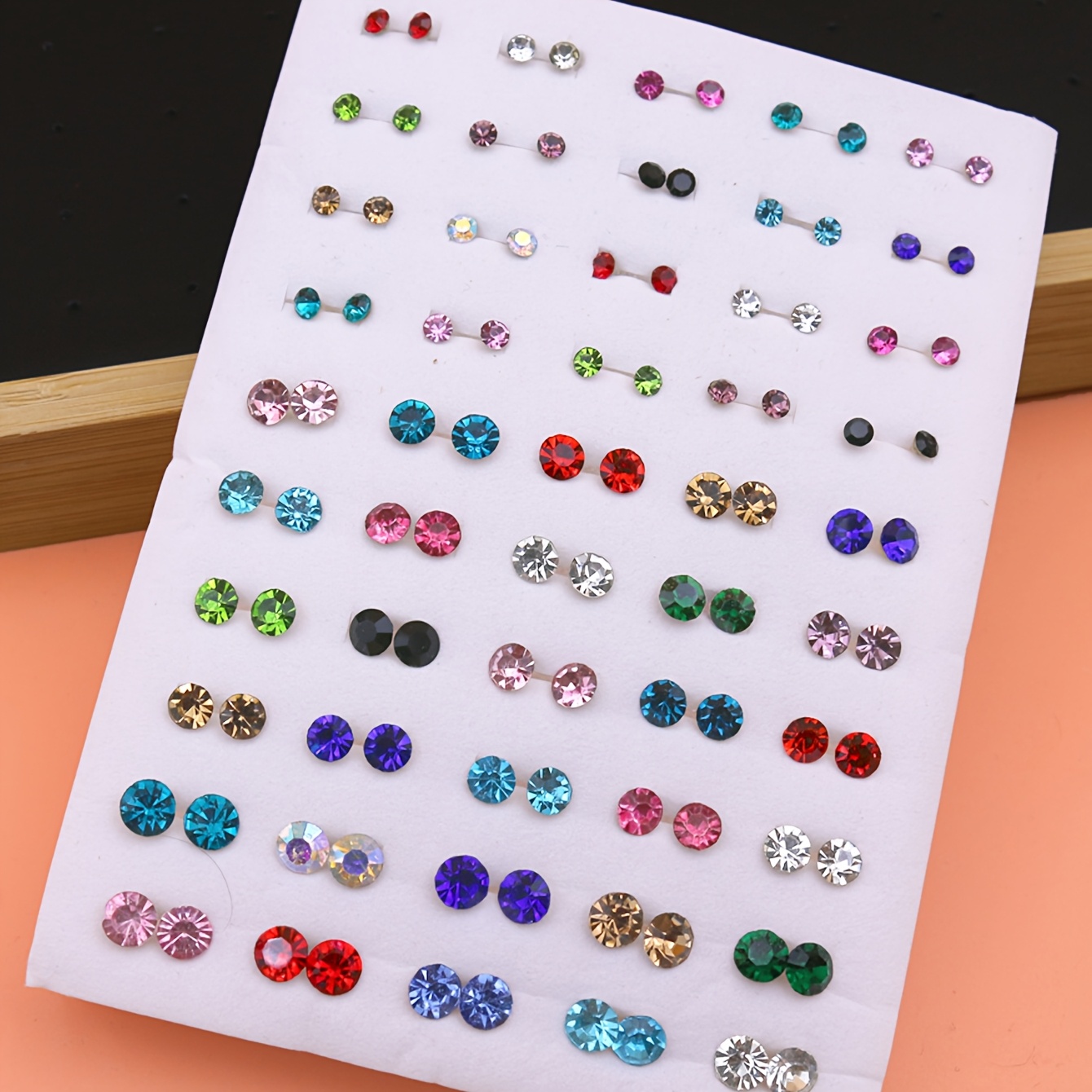 TEMU 50 Pairs Of Minimalist Sponge-style Versatile Plastic Stud Earrings With Shiny Glass Rhinestones For Casual Attire