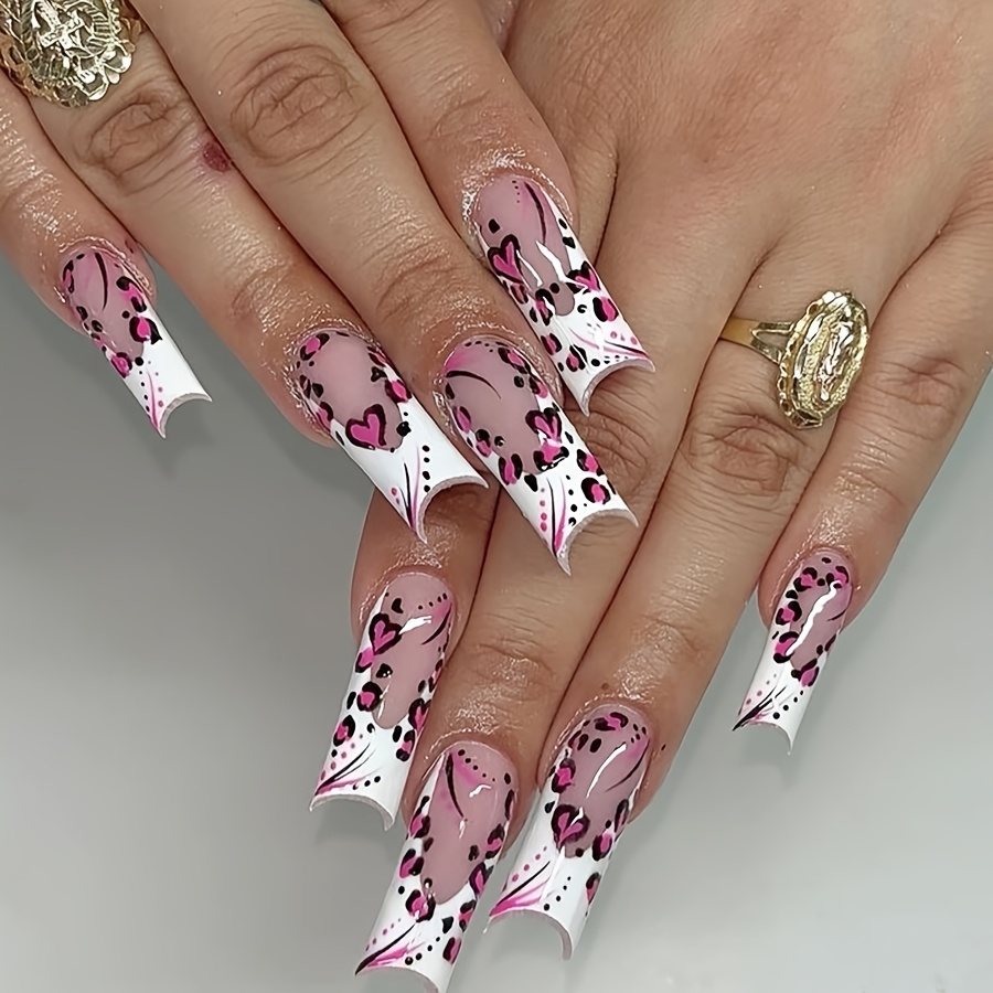 

72pcs 3boxs New Sexy And Cute Girl Leopard Print Valentine's Day Wearing Armor Long Ballet Nail Art Holiday Fake Nails