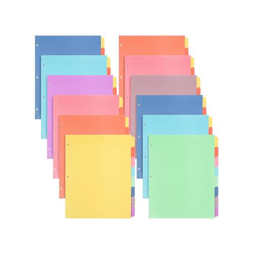 8 Sets of 8 Tab Dividers for 3 Ring Binders Plastic Folders Paper Multicolor Page Binder