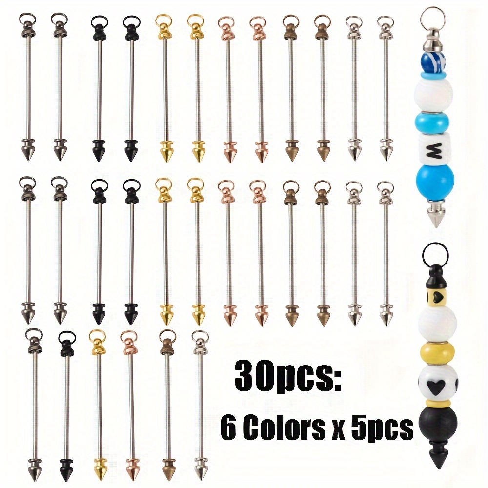 

30pcs Beadable Keychain Bars Alloy Blank Keychain Bar Metal Beaded Keychains For Beads Pendant Craft Jewelry Making Multicolor