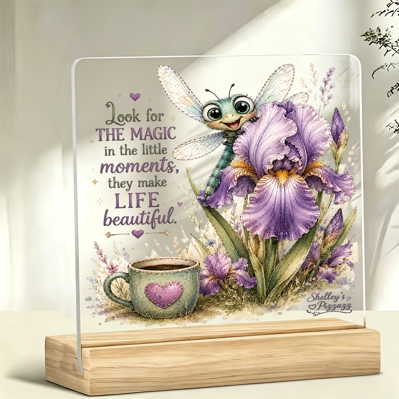 TEMU 1pc Dragonfly And Flower " The " Standing Decorative Desktop Ornament, Suitable For Work, Office Desk Decoration, Paperweight, Study, Bar