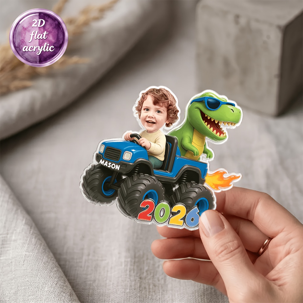 TEMU 2d Acrylic Personalized Photo Dinosaur And Monster Truck Fridge Magnet. Customizable Photo/text/digit Sticker, Suitable For Room, Kitchen