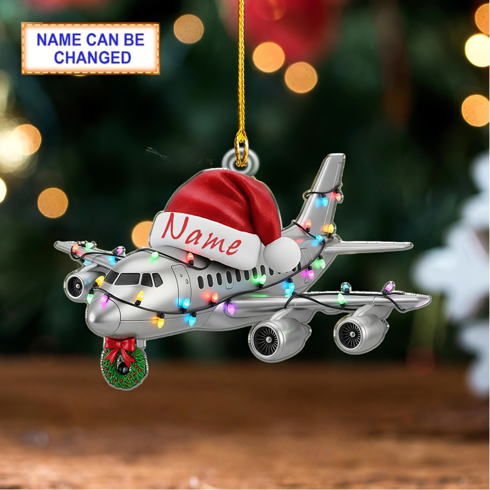 TEMU 2d Flat, Personalized Custom Name Christmas Airplane Acrylic Ornament, Irregular Santa Hat Airplane Pendant, Custom Holiday Commemorative Gift,