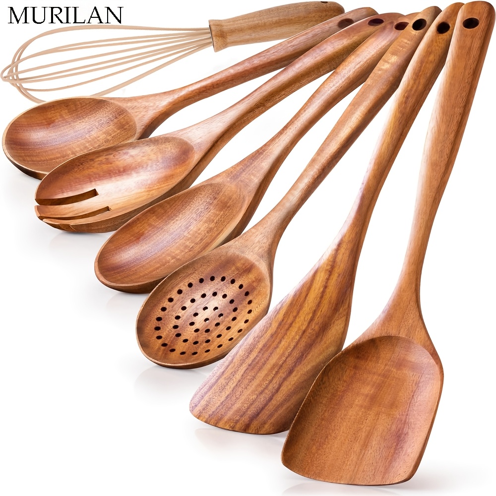 

Murilan 7pcs Teak Wooden Spoons Set - Smooth, Cooking Utensils With Handles - Kitchen Tools For & Baking - Ideal For Day, Father's Day, , Kitchen Utensils