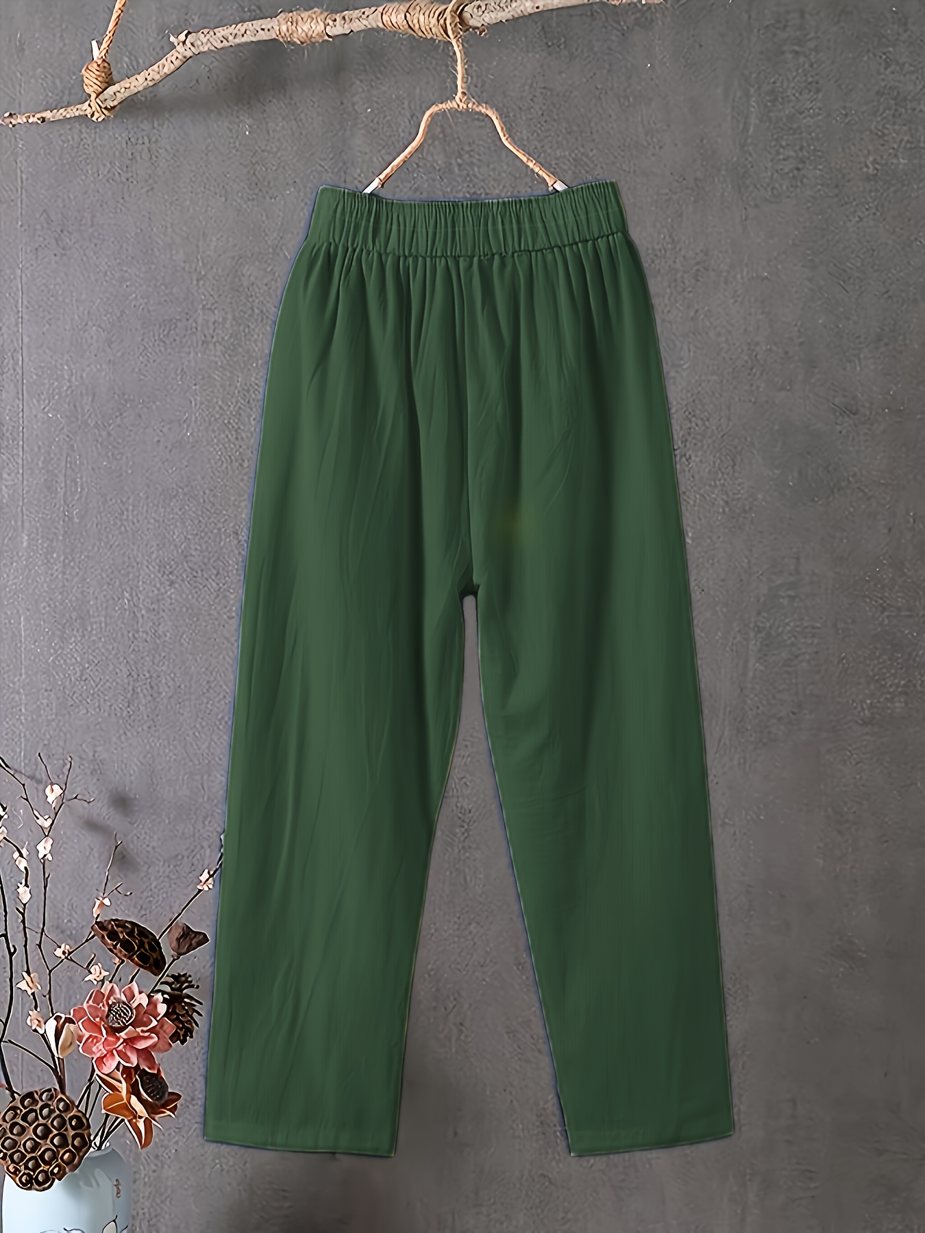 Women's Plus Size Lightweight Straight-Leg Pants - Casual White Harem Style, Elastic Waistband, Polyester, Machine Washable for Spring/Summer/Fall