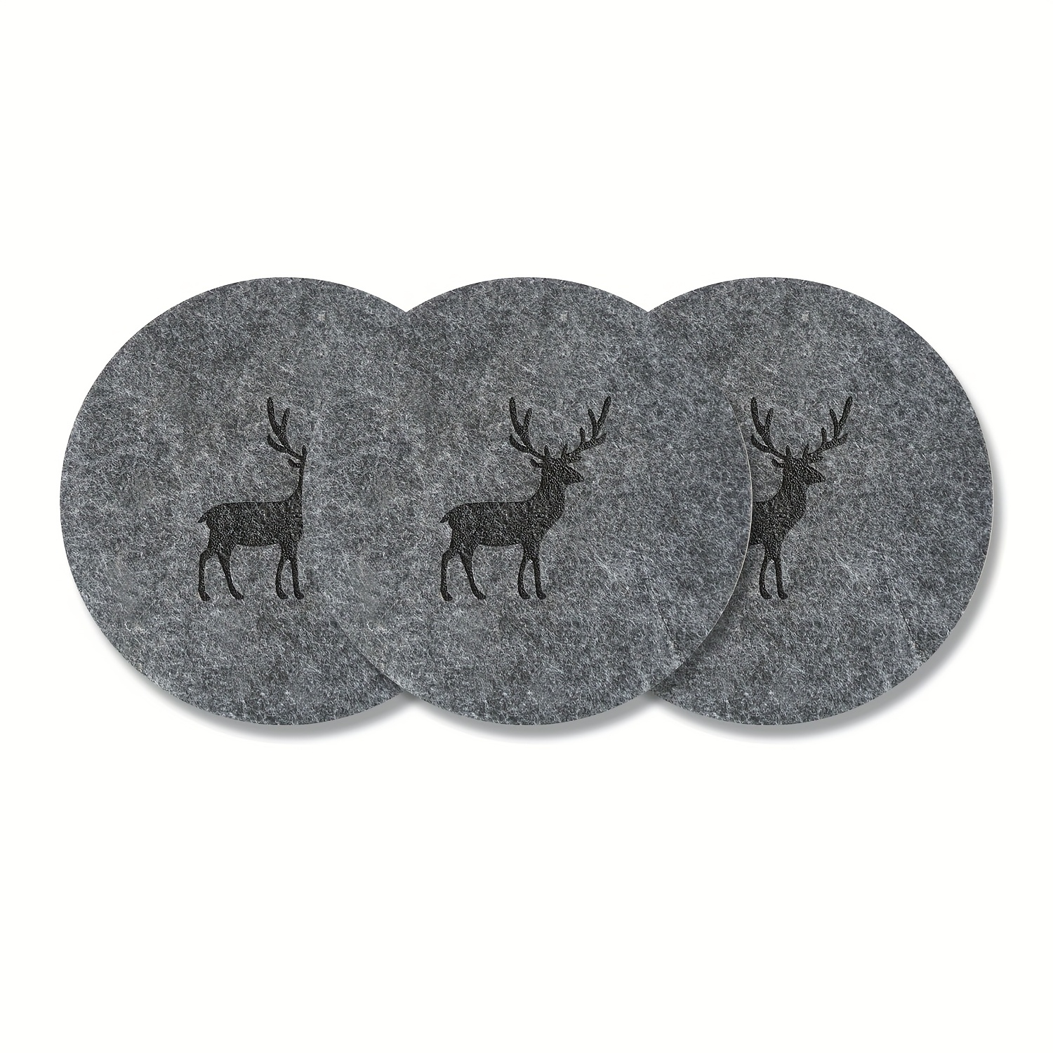 Image of Round Moose Placemats, 8-inch Circular Table Mats Suitable For Dining Tables, Felt Heat-resistant Coasters, Set Of 3 (gray) For Christmas