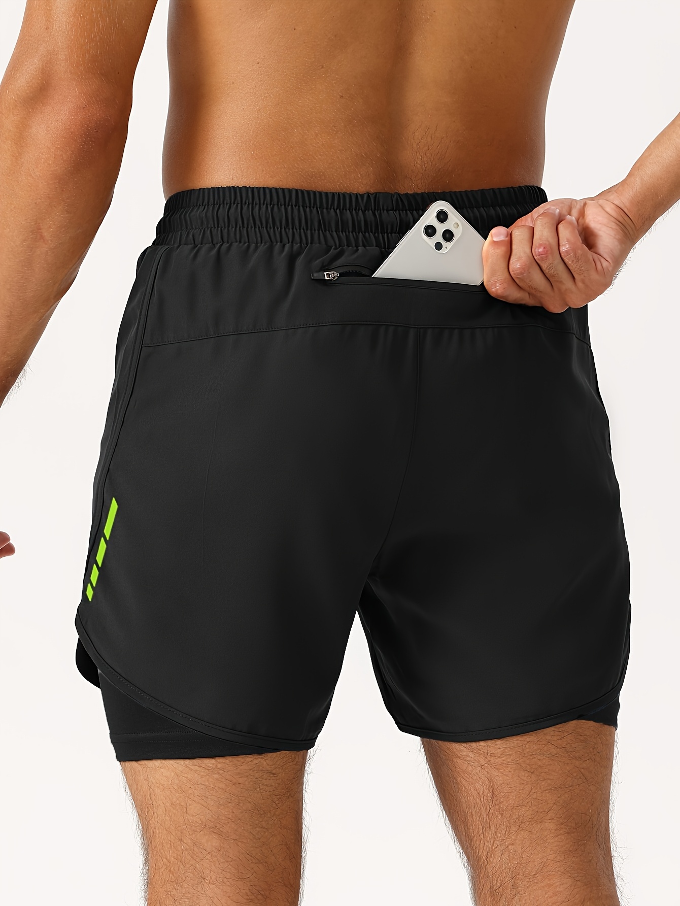 mens in running gym shorts zippered back pocket workout Temu