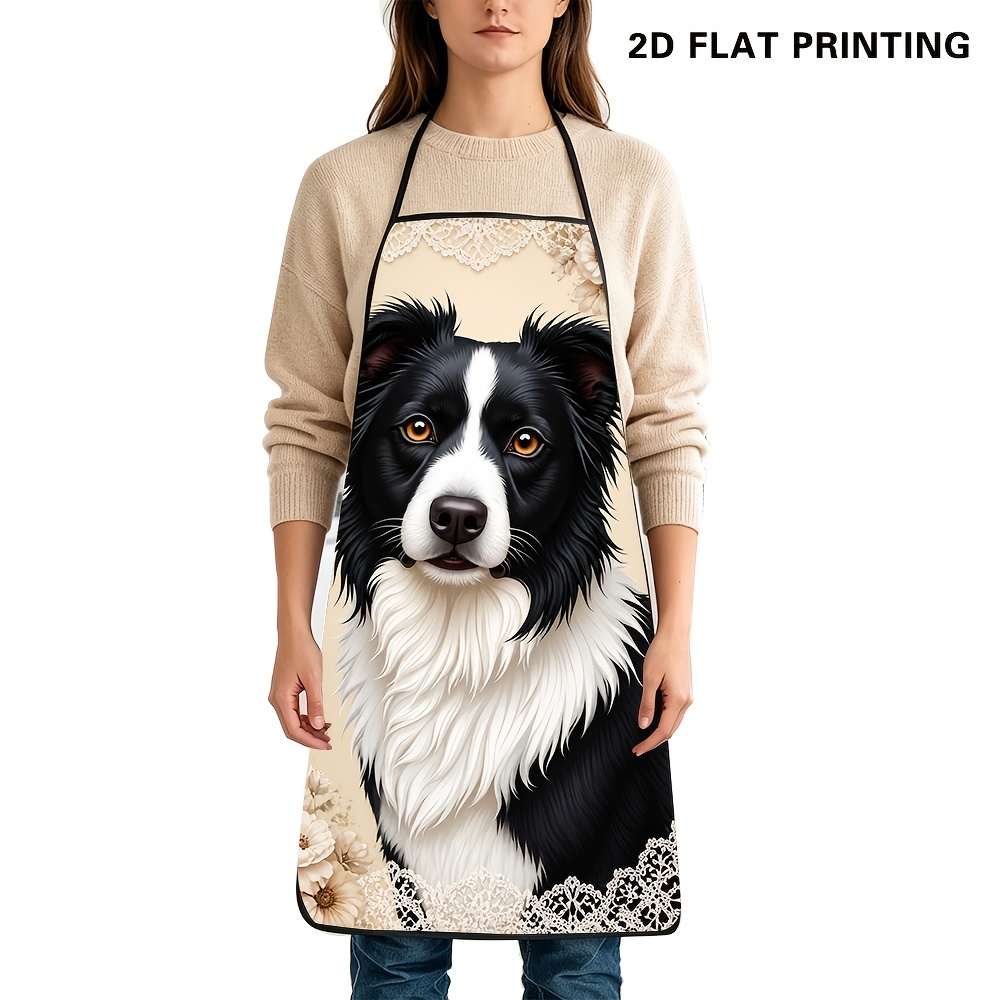 TEMU 1pc Cute Border Collie Chef Apron With Border Collie Print - Sturdy Apron Suitable For Cooking, Baking, Gardening, Outdoor Work - Durable