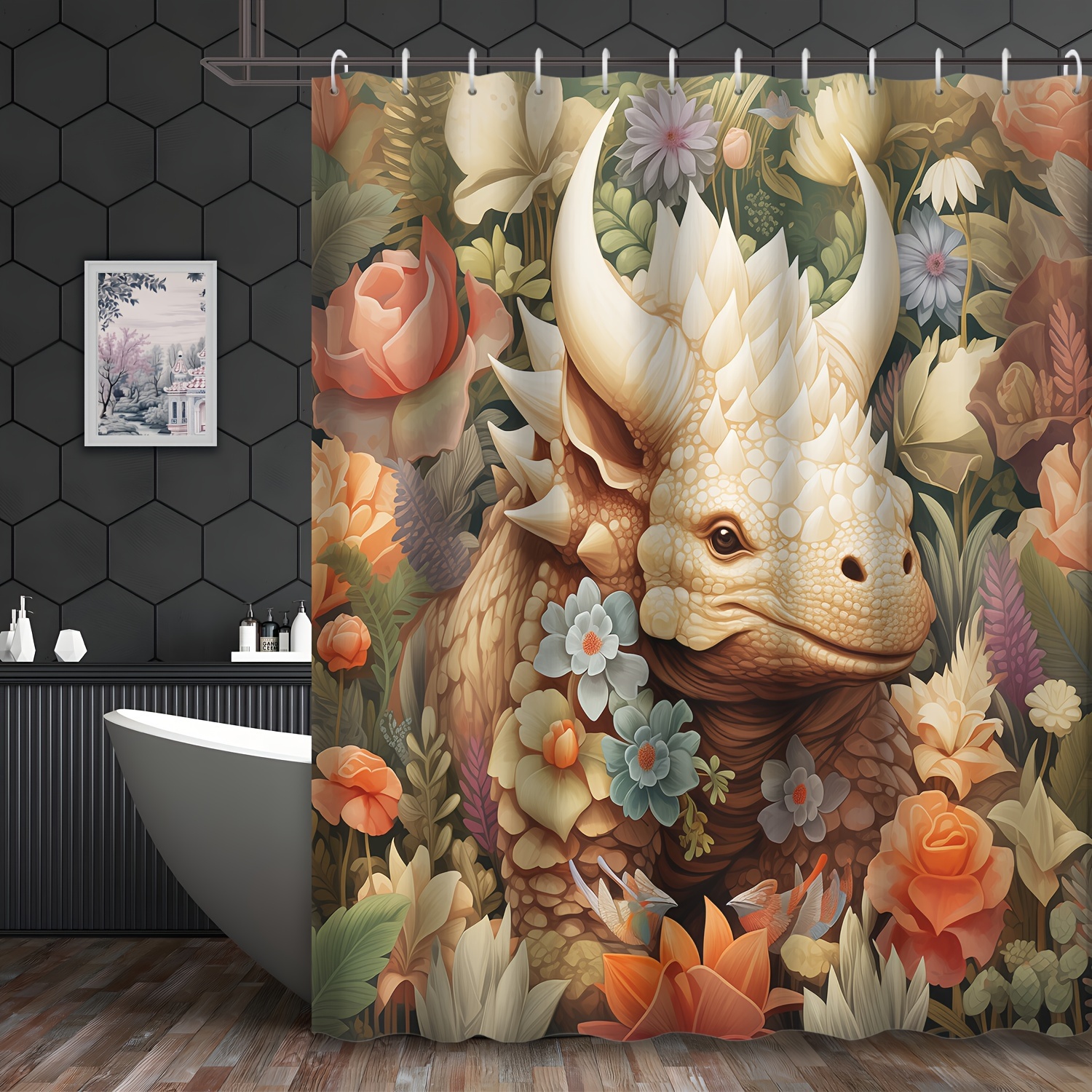 Ancient Jungle Dinosaur Printed Shower Curtain Waterproof - Temu Canada