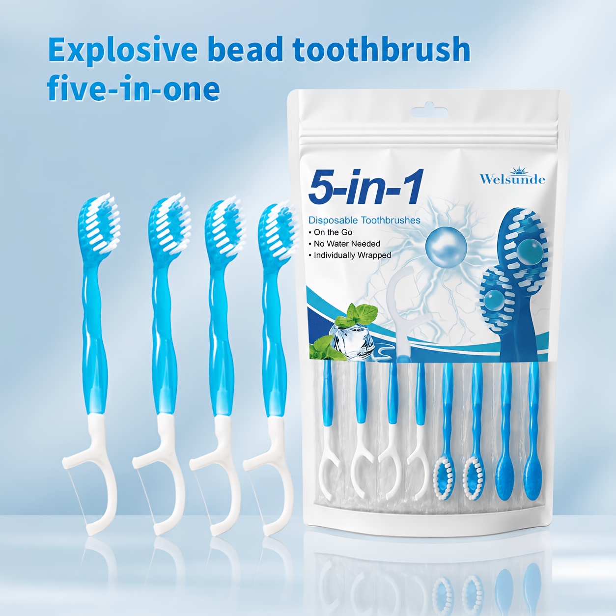 8pcs 5-in-1 Multifunctional Travel Toothbrush Kit