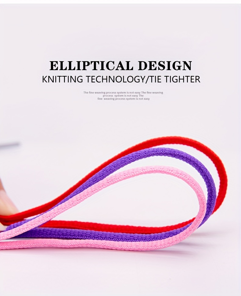 1pair Oval Shoelaces For Various Sports, Casual, And Canvas Shoes - Durable Polyester And Spandex, Simple Solid Colors, Hand Washable, Knit Design With Rainbow Details