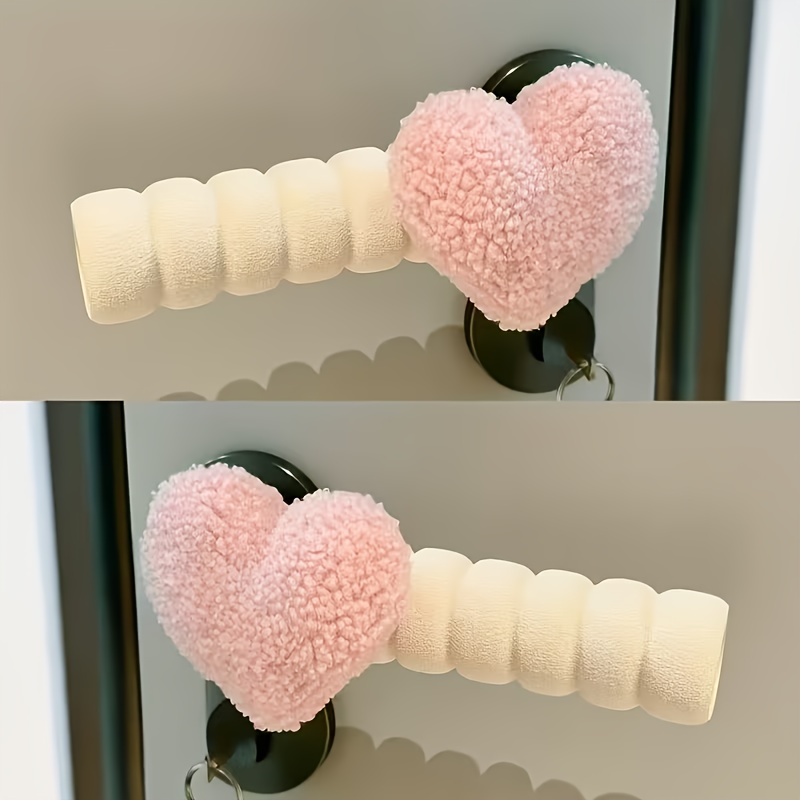TEMU 2pcs Pink/black/heart-shaped - Soft Plush Anti-collision Wall Lock Protector, Durable Plastic Oval Design Decorative Door Stop For Home And