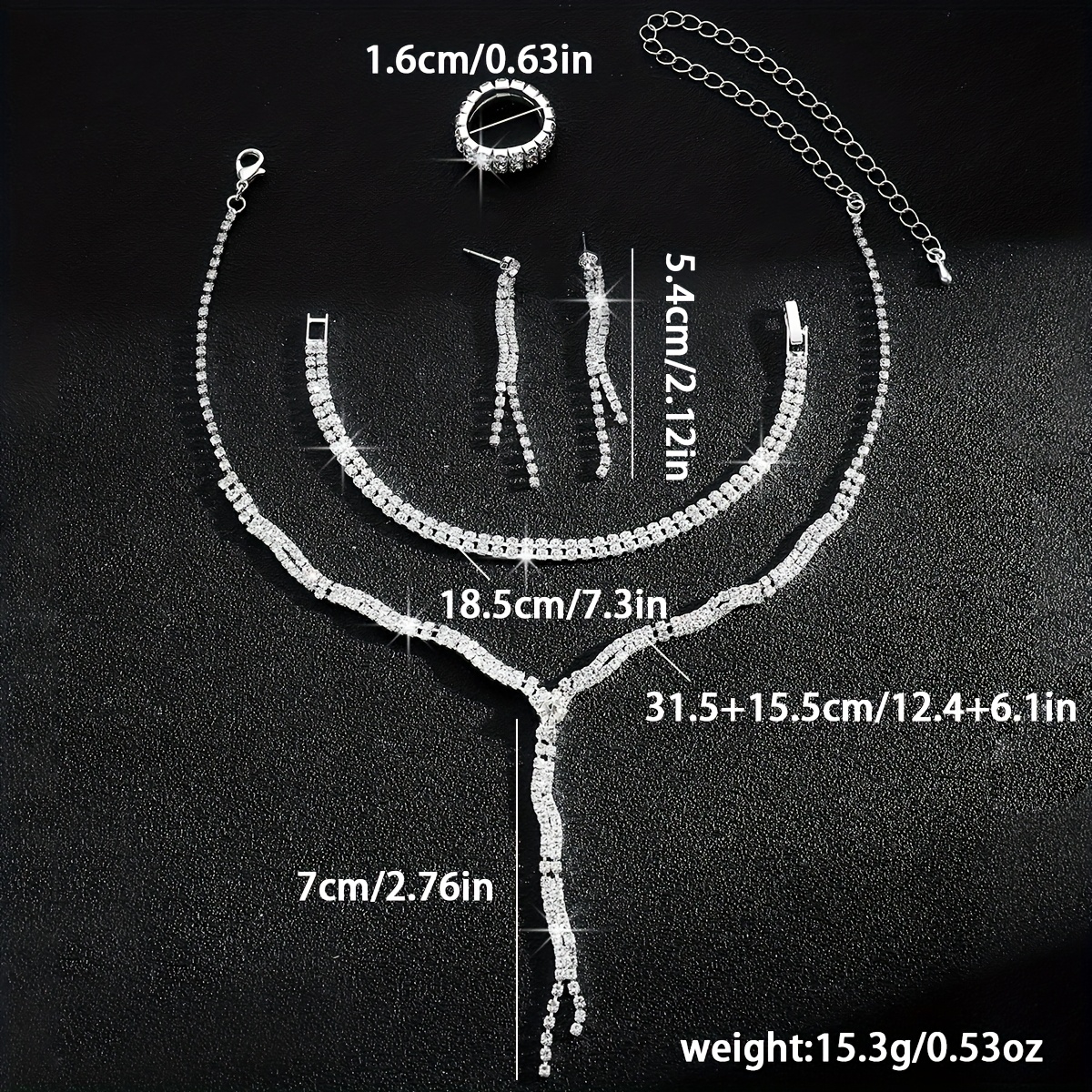 4pcs Y Shaped Rhinestone Wedding Jewelry Set in Copper
