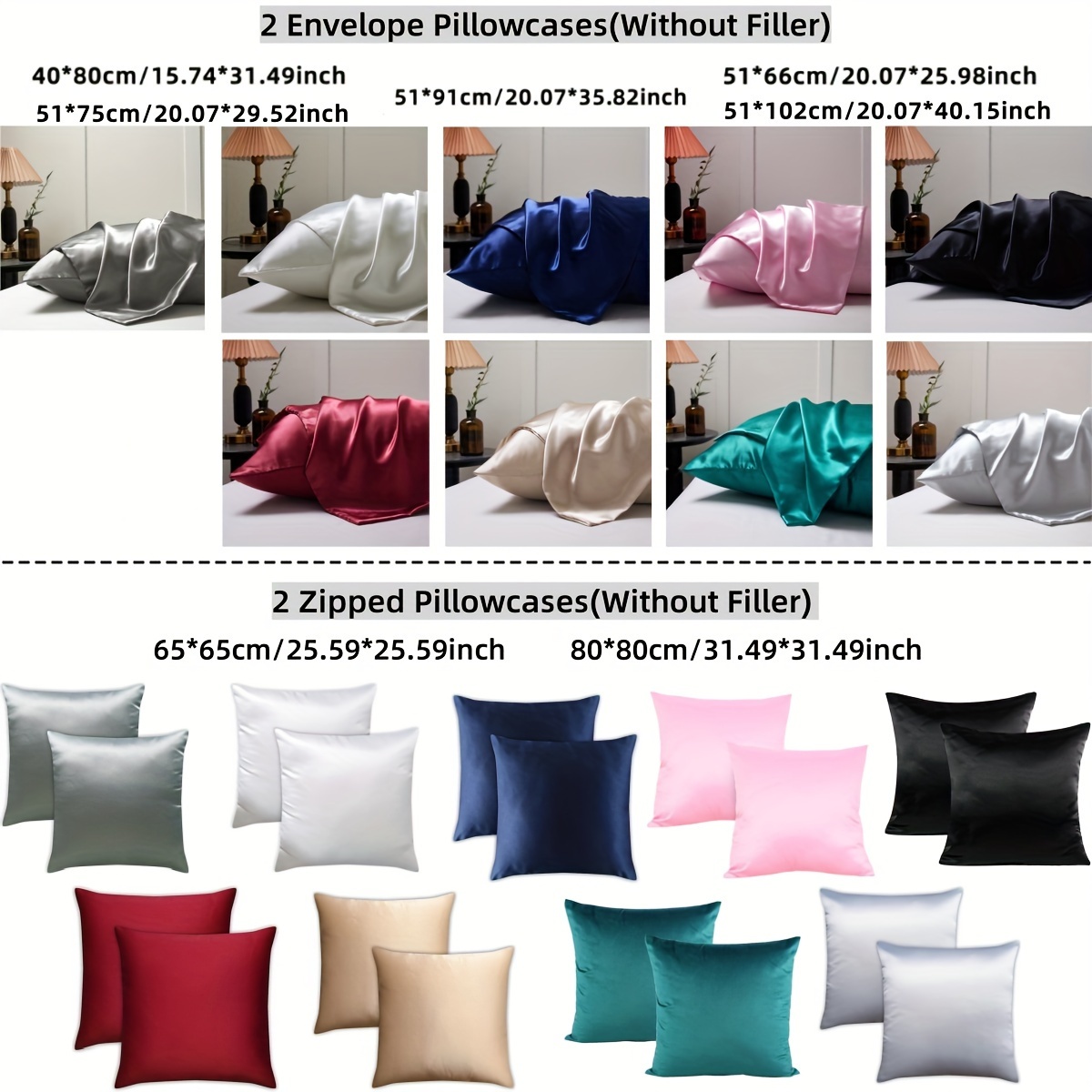 

2 Pcs Solid Color Pillowcases, Lightweight Luxury Satin Pillowcase With Envelope Closure For All Seasons (pillow Insert Not Included)