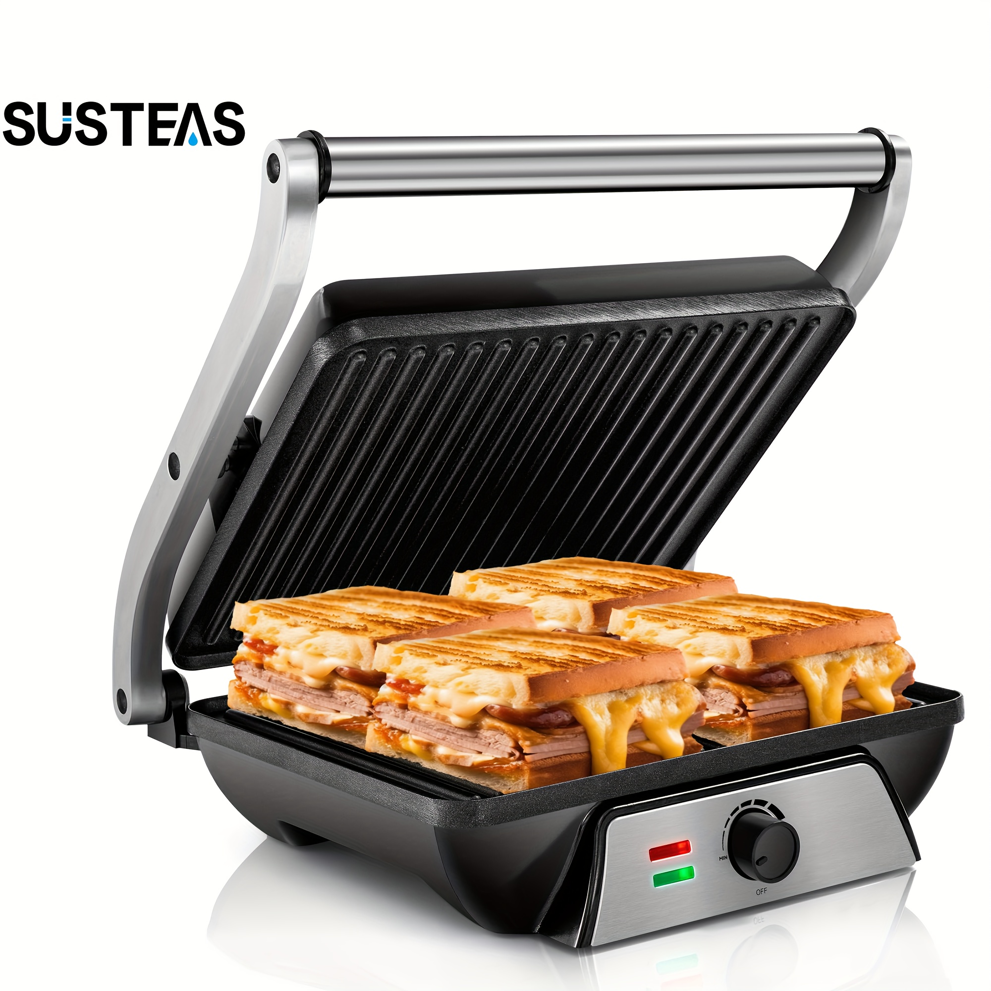 susteas 3 in 1 electric indoor grill panini press with non stick cooking plates opens 180 degree gourmet sandwich maker floating hinge fits all foods panini press grill with grease tray