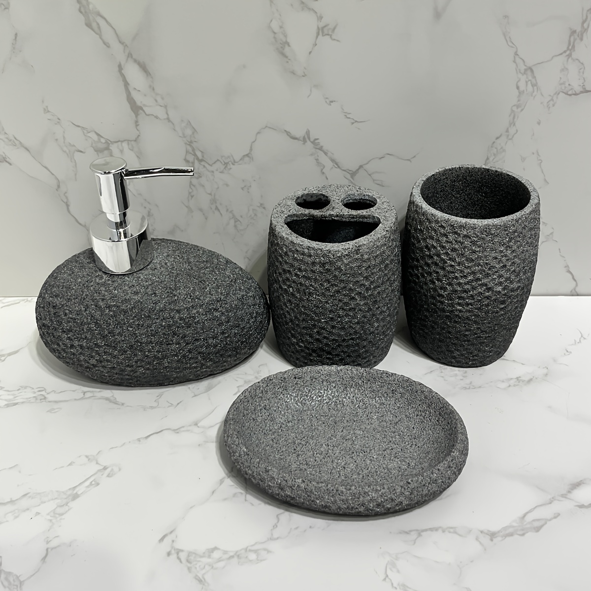 European-style Bathroom 4pcs Set, Resin Sandstone Washing Sets, Suitable for Hotels, Homes, and Bathroom Supplies.