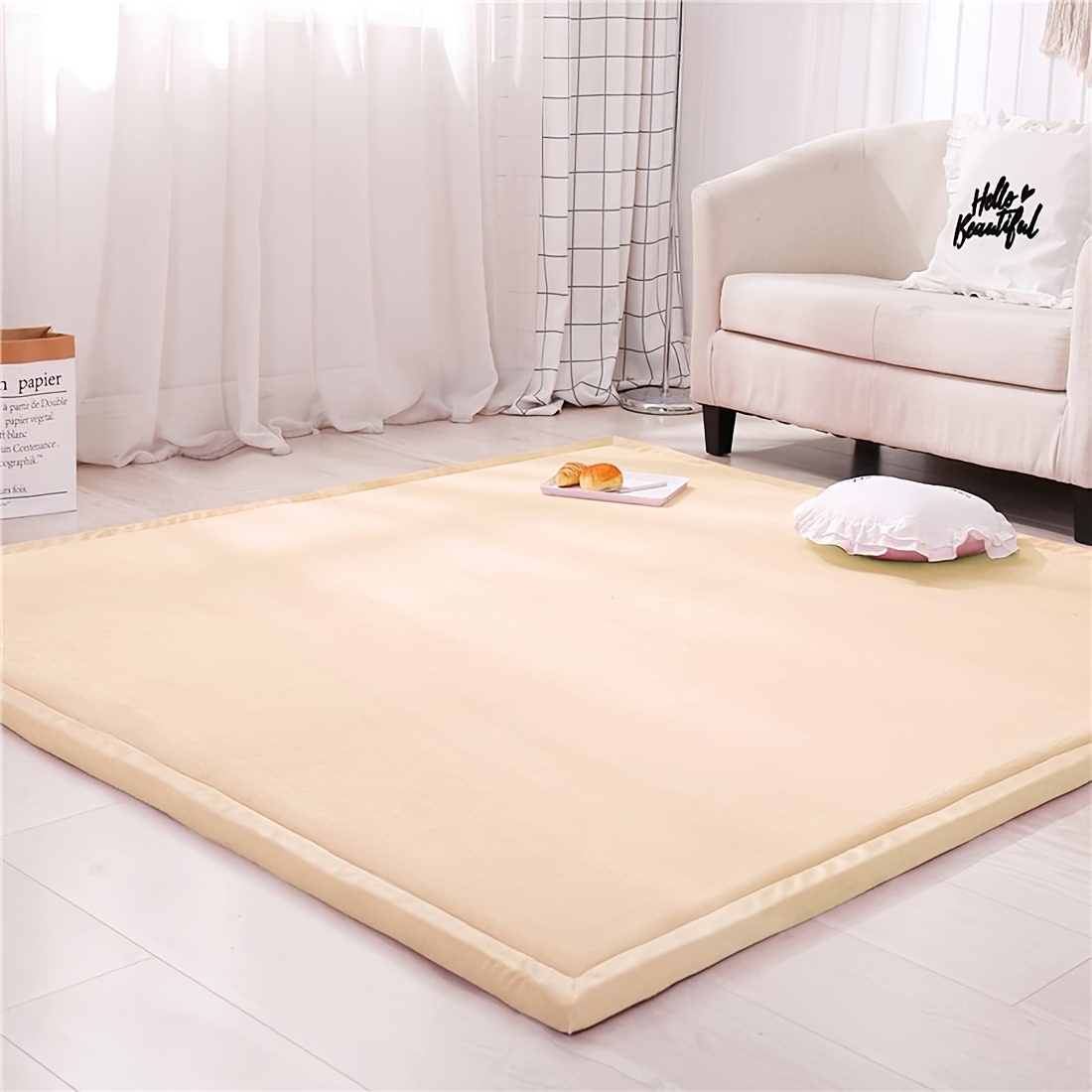 1pc japanese tatami rug coral velvet area rug baby mat for floor play 3cm thick crawling rugs padded foam rug for kids playroom playpen nursery living room yoga mat