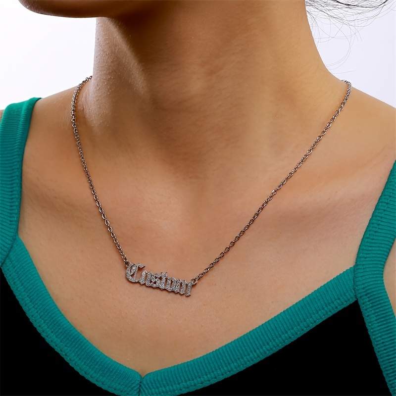 TEMU Personalized Stainless Steel Frosted Name Necklace - Vintage Style Custom Letter Pendant & Nameplate For Women, Perfect For Parties & Vacations