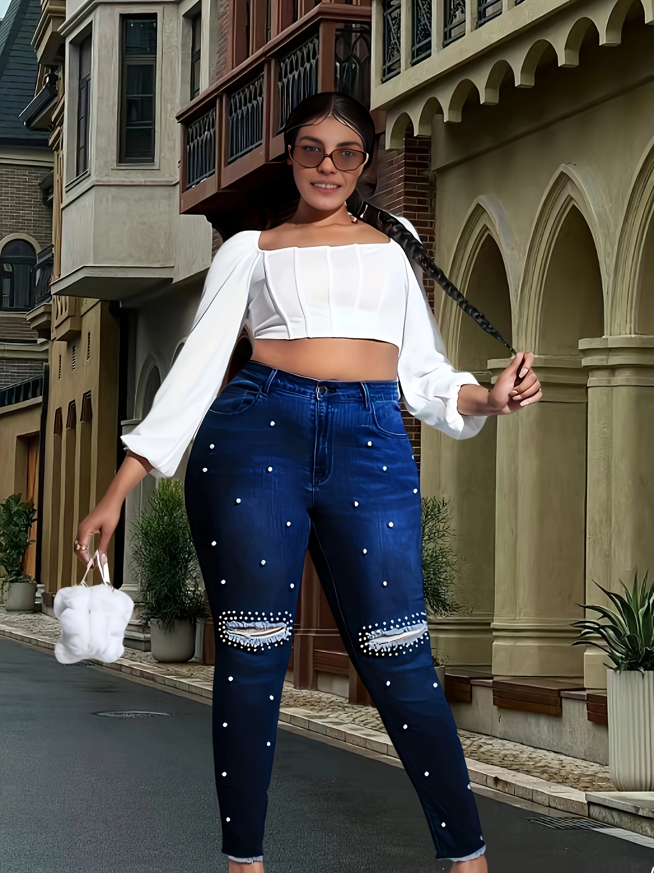 Plus size fashion destroyed skinny jeans