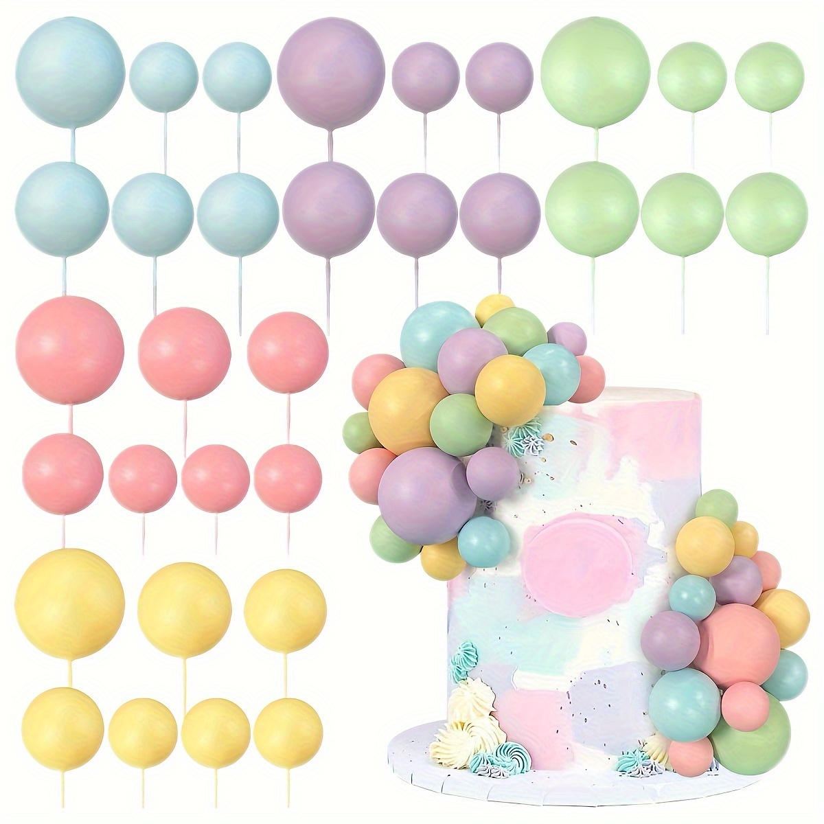 E-shop Ein Set aus 20 Stück 5-Farben Kuchen Dekorationsbällen, Blau, Grün, Rosa, Lila und Gelb 5-Farben Kuchen Top Dekorationsbällen, Geeignet für