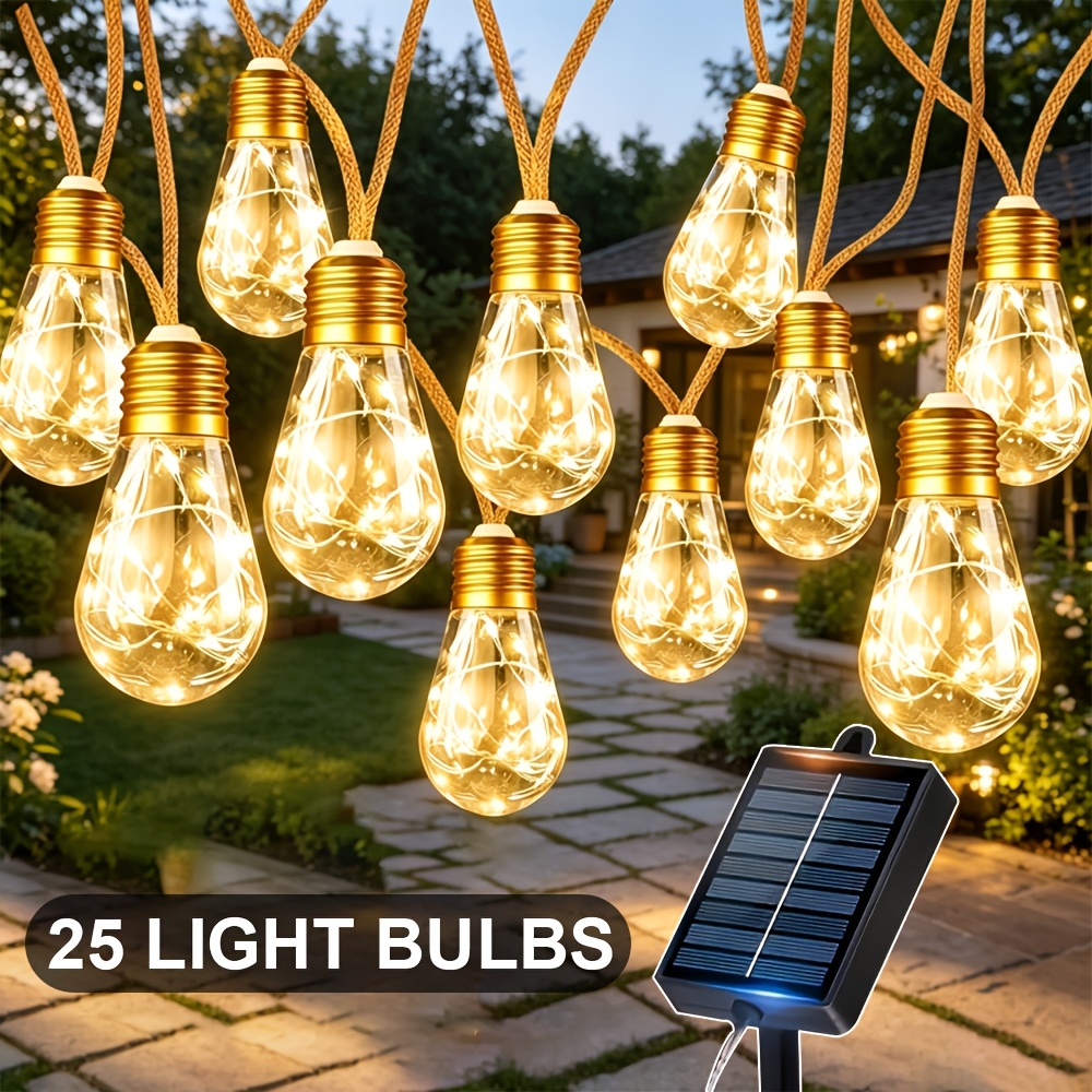 TEMU Guirlandes Lumineuses Solaires d'Extérieur, Guirlandes Solaires de Fée à Ampoules Edison Vintage, avec 8 d'Éclairage, Lampes Solaires de Patio