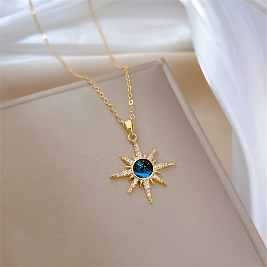 1pc fashion starburst pendant necklace copper with synthetic cubic zirconia stainless steel chain elegant gift for wife and daughter anniversary and birthday accessory Product details 2