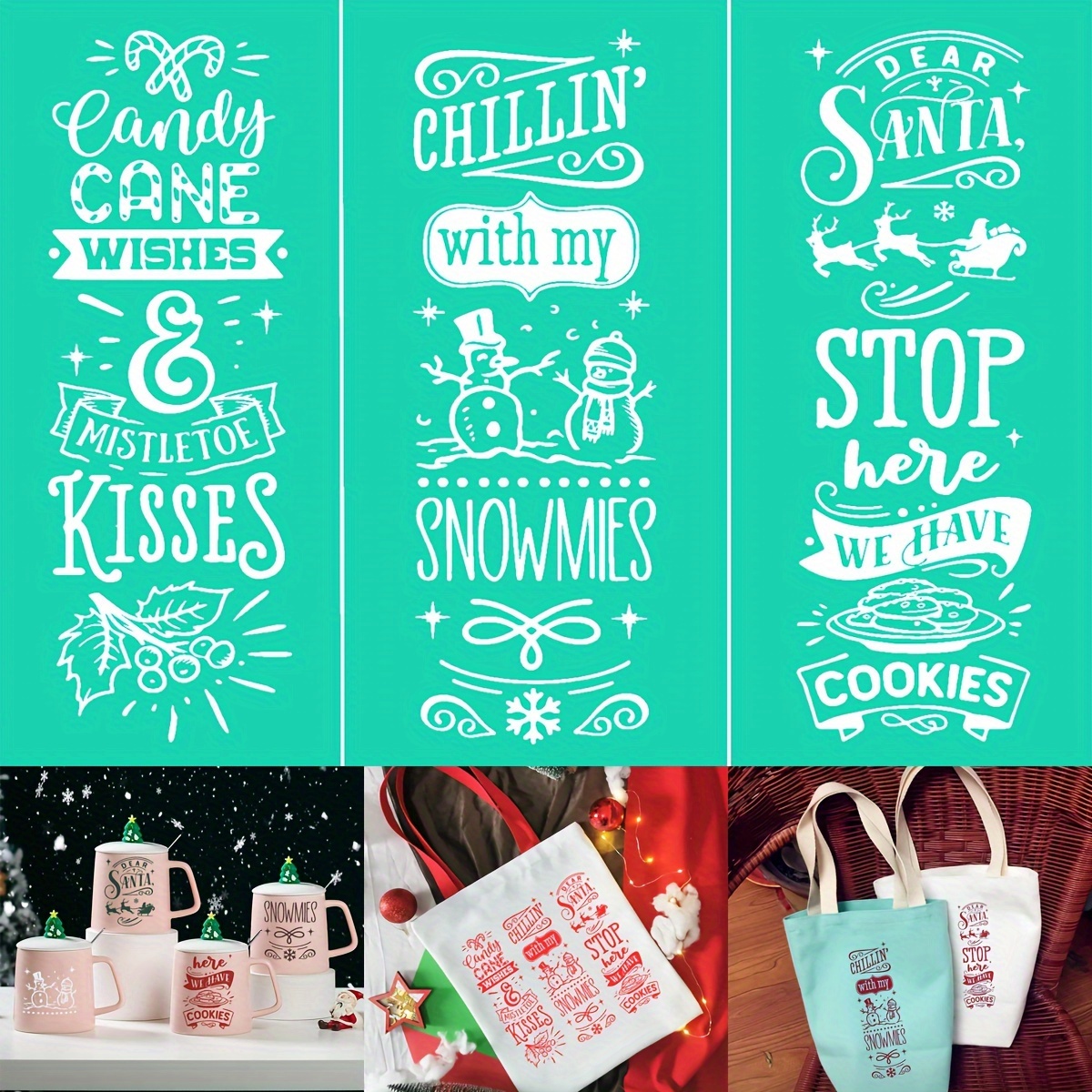 

Snowmans Dear Santa Christmas Silkscreen Stencil - Reusable Self-adhesive For Mugs, Bags, Fabric, And More - Alinacutle