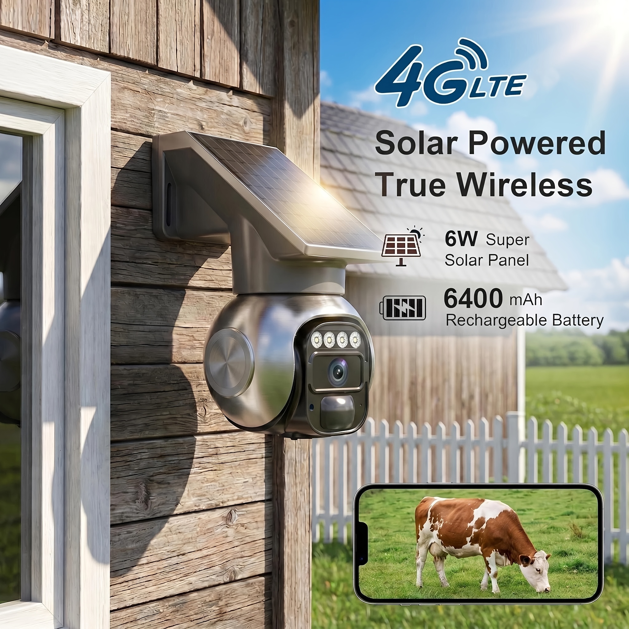 TEMU 4g Lte Solar Powered Security Camera Outdoor No Wifi Needed, 3mp Ptz Pan Tilt, Auto Human Tracking Wireless Cellular Surveillance Cam,