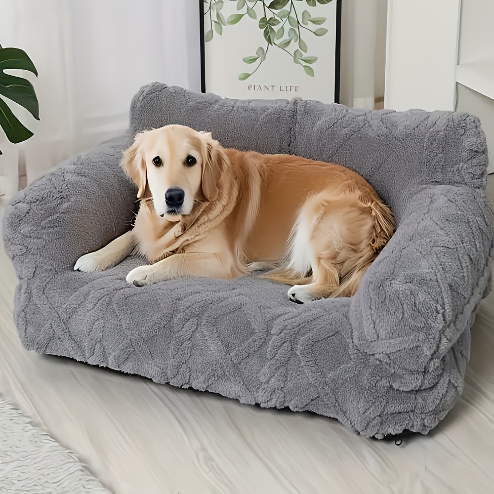1pc plush pet sofa bed for dogs cats removable machine washable covers     soft polyester with two different gray designs strong durable simple beautiful ideal gift for pet lovers pet furniture bed   decor   furniture durable pet furniture Product details 1