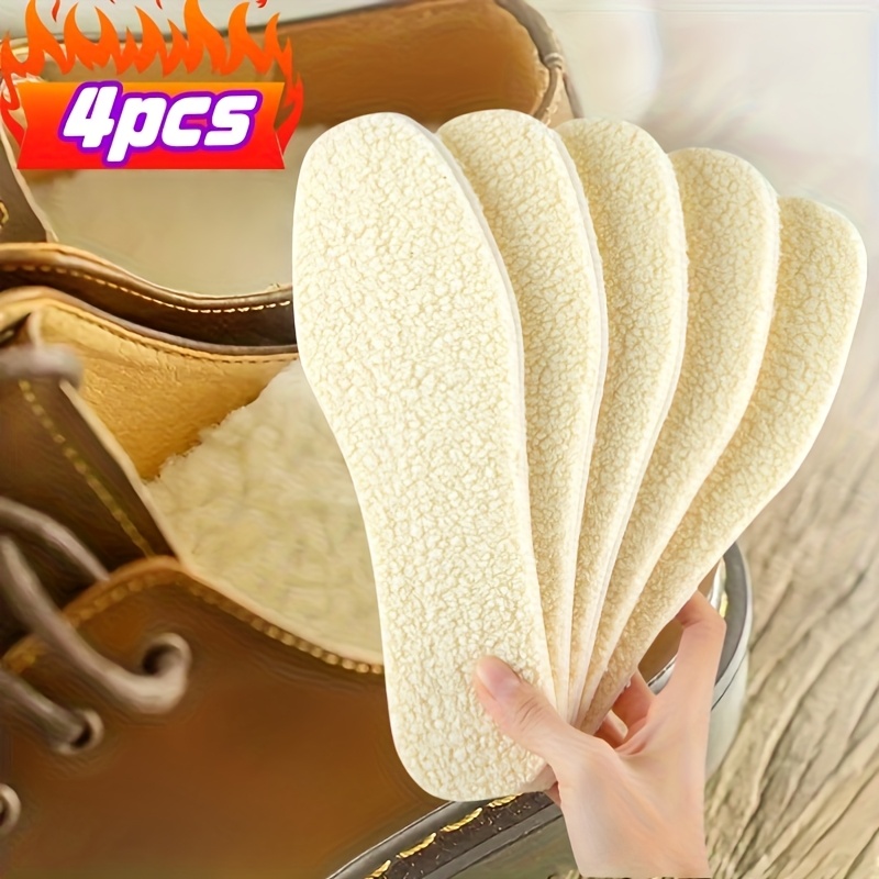 Image of 4pcs Winter Warm Lambswool Shoe Insoles, Suitable For Women And Men - Thickened Thermal Insoles, , For Snow Boots, Hiking, Running - Cold And Grip, Winter Sports Gear, Comfortable Footwear