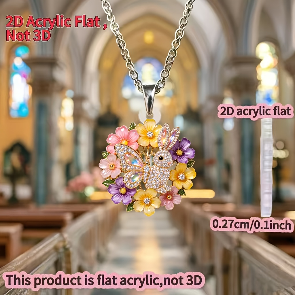2D Floral Pattern Acrylic Chain Pendant Necklace, Unisex