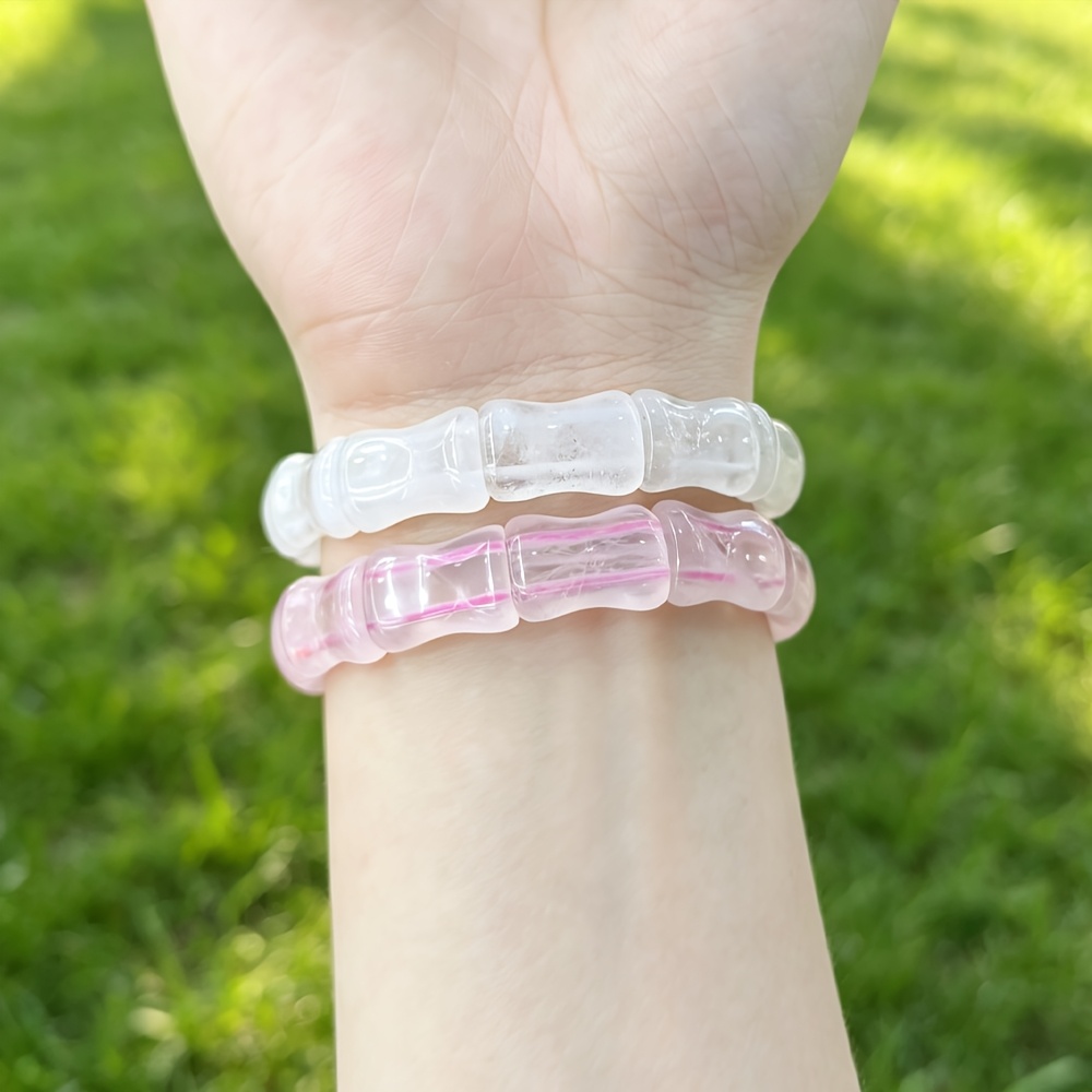 Pink Quartz and White Crystal Bamboo Knot Bracelet