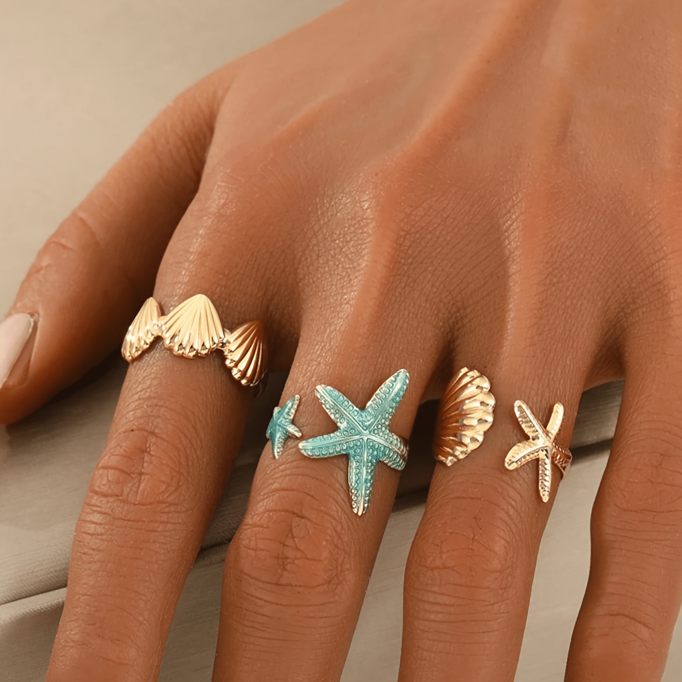 TEMU 1 Set Fashion Oceaan Thema Blauwe Zeester Schelp Set